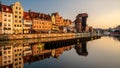 Old port with medival crane and promenade in Gdansk. Royalty Free Stock Photo